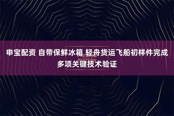 申宝配资 自带保鲜冰箱 轻舟货运飞船初样件完成多项关键技术验证